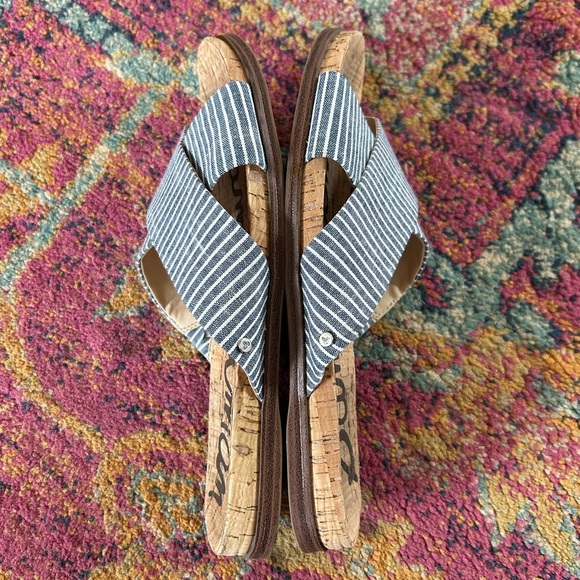 Sam Edelman | Women’s Blue/White Stripe Hattie Crisscross Canvas Slip On Flats - Picture 8 of 16